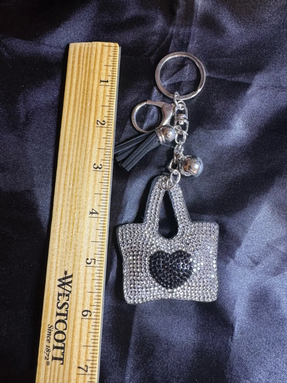 Rhinestone Tote Bag Keychain with Black Heart - Picture 2 of 2
